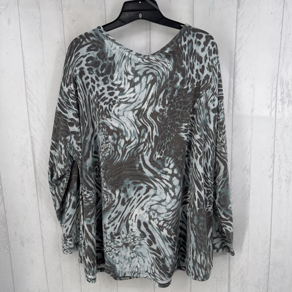 2X animal print 1/2 button down l/s top