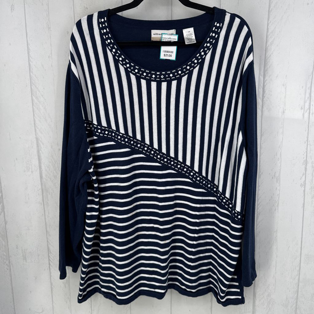 3X striped embelished sweater
