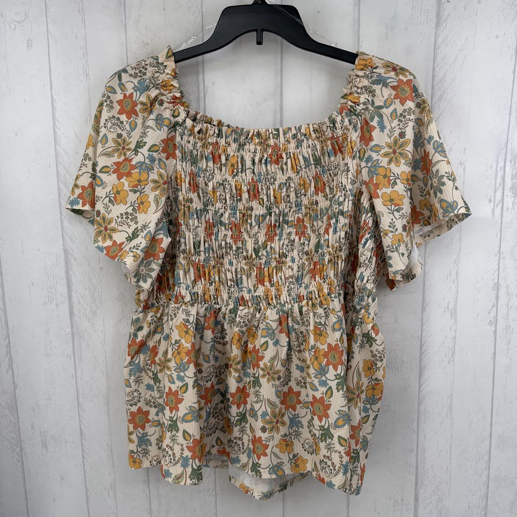 2x smocked s/s floral top