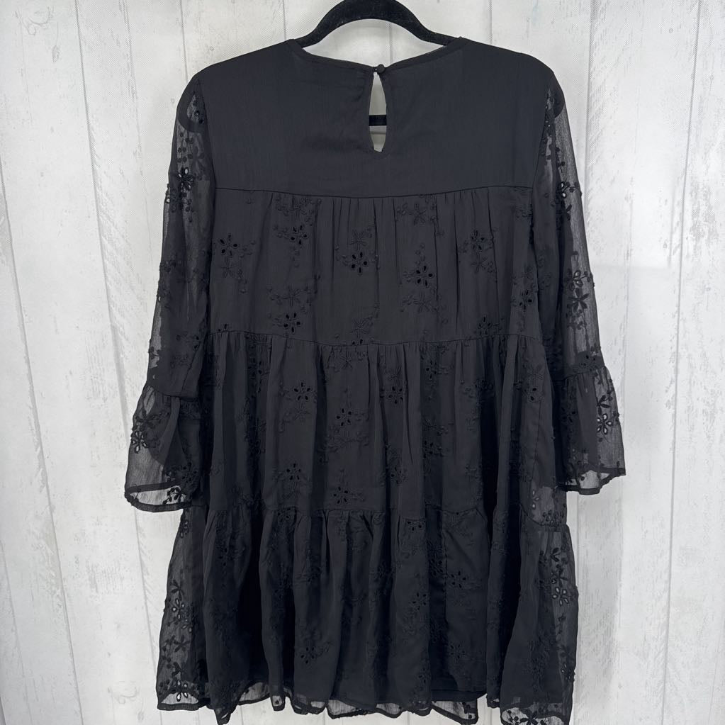 8 elbow slv eyelet tiered ruffle dress