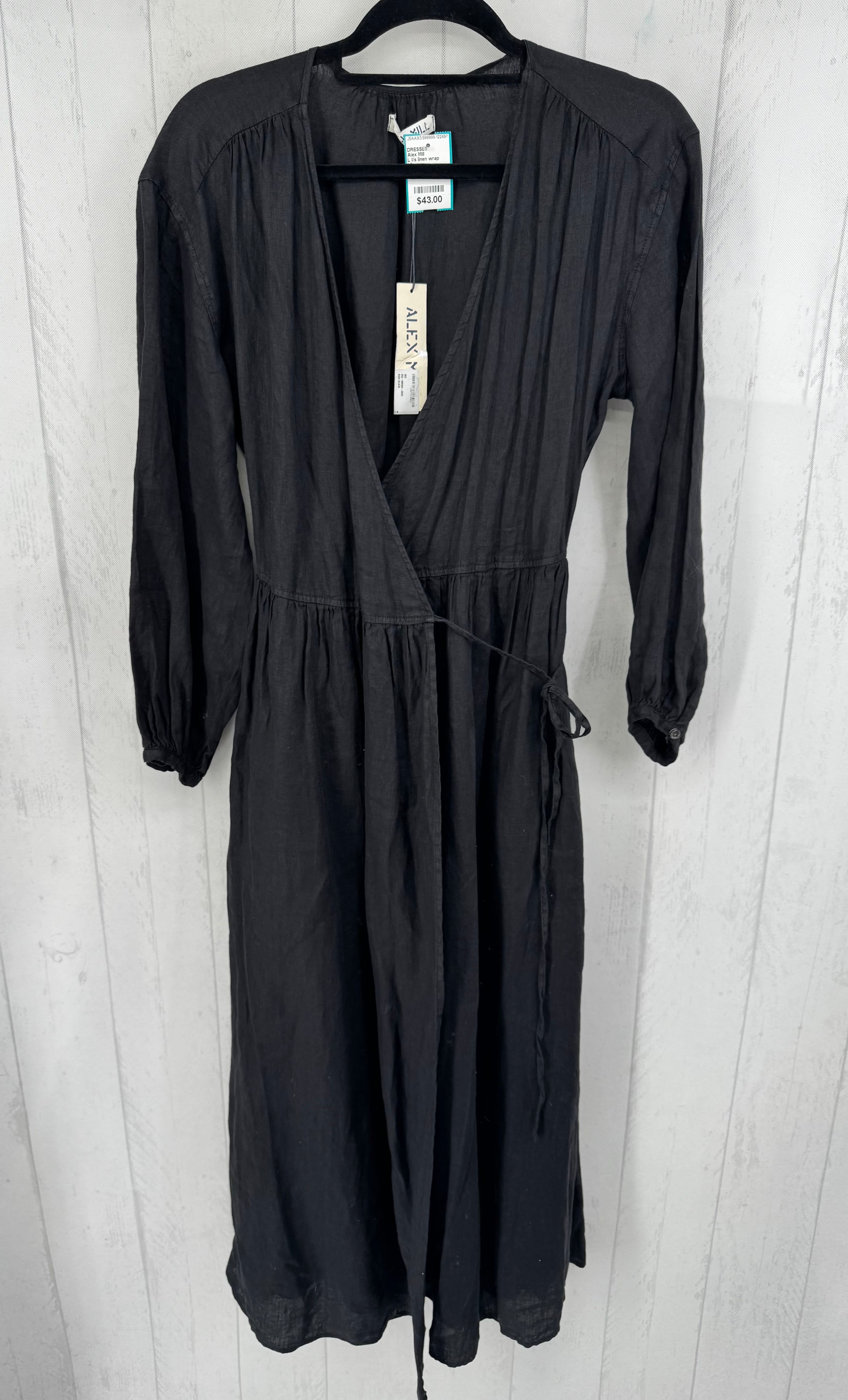 L l/s linen wrap maxi dress