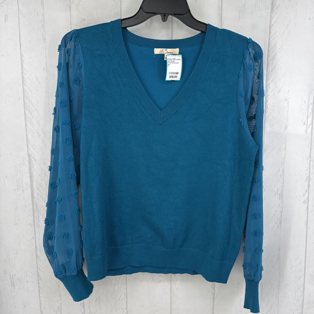 M textured pom-pom detail slv v-neck sweater