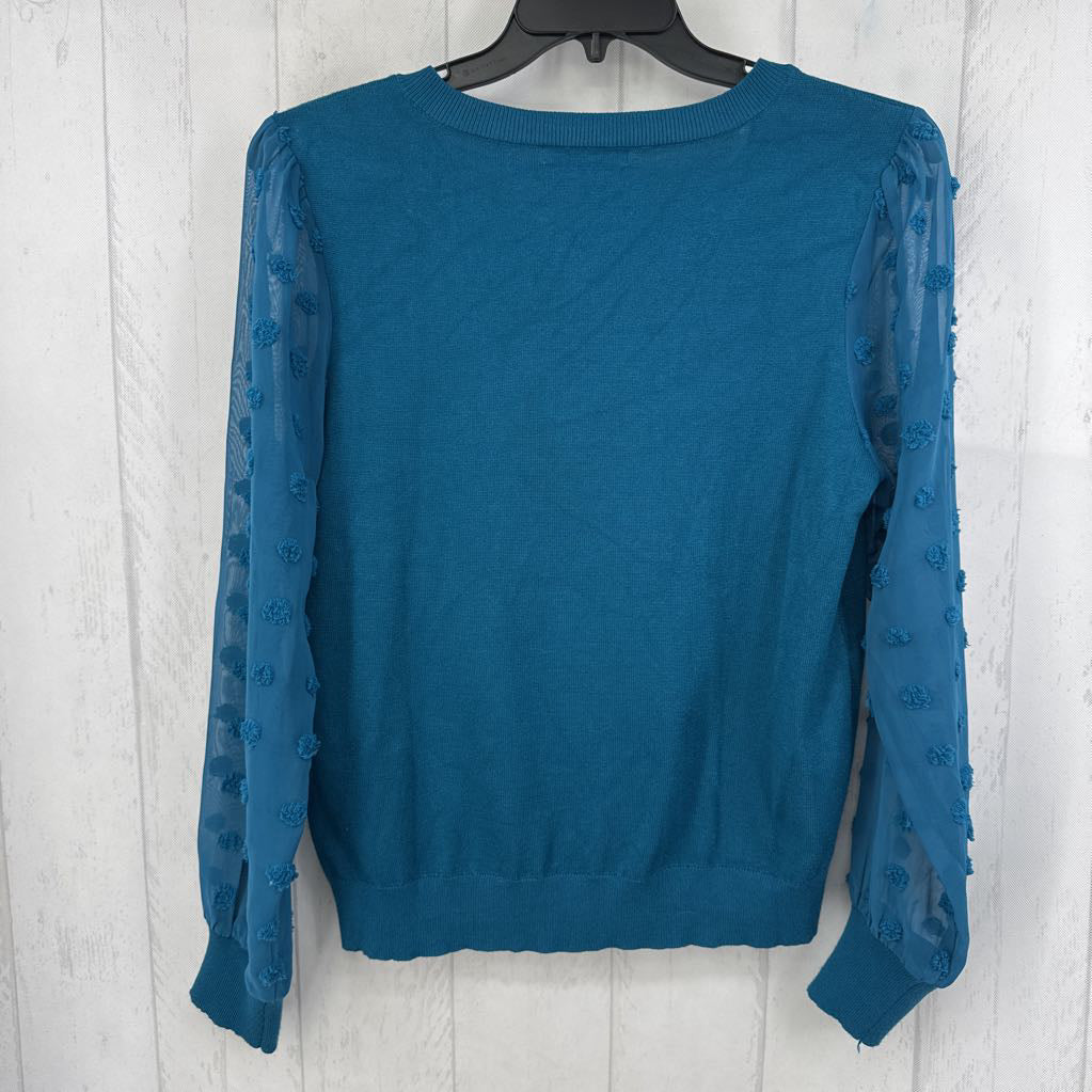 M textured pom-pom detail slv v-neck sweater