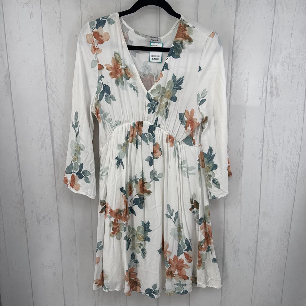 L flo print v-neck 3/4 slv dress