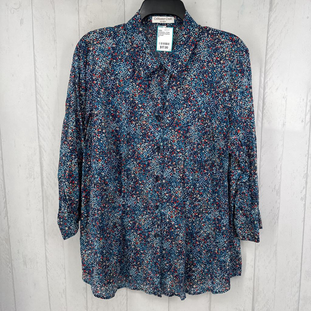 1X printed button down l/s top
