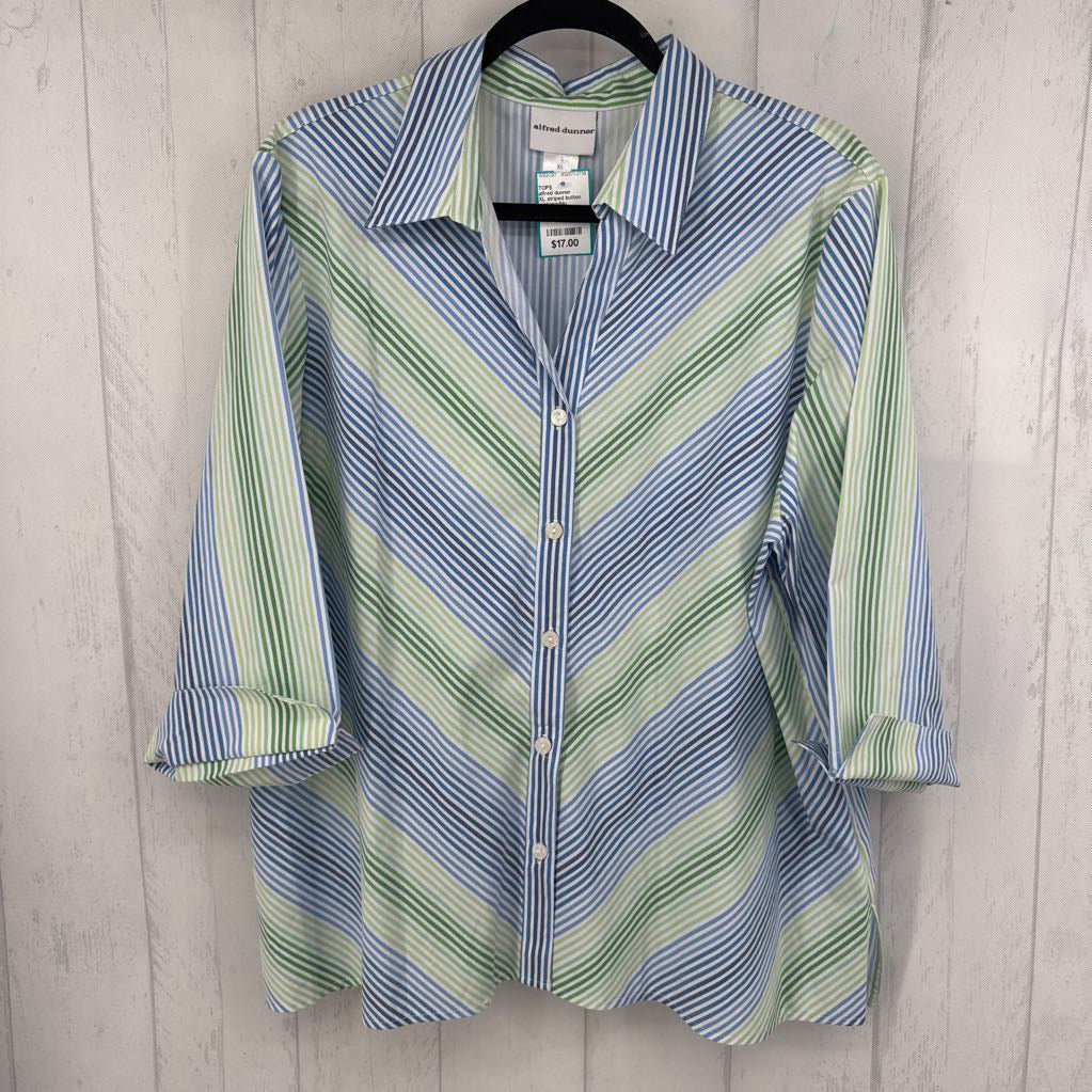 XL striped button down 3/4 slv top
