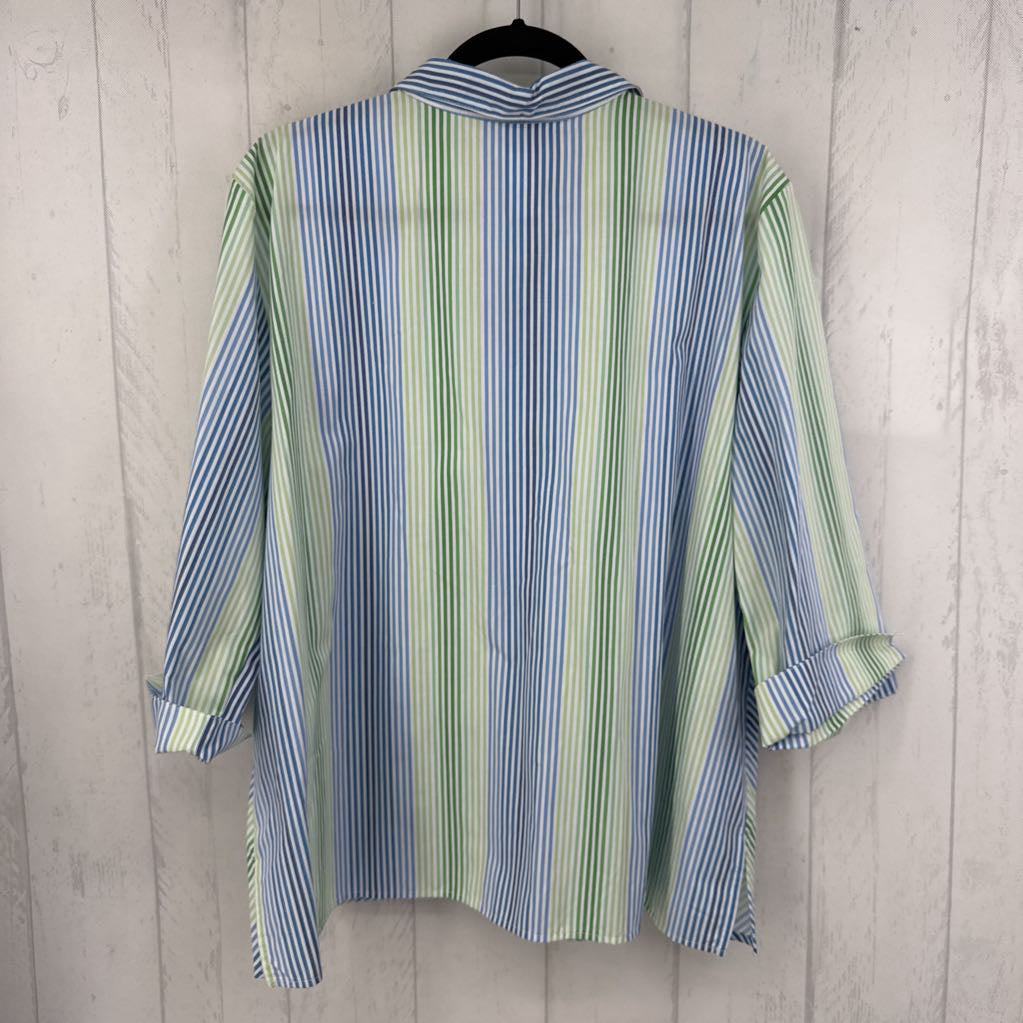 XL striped button down 3/4 slv top