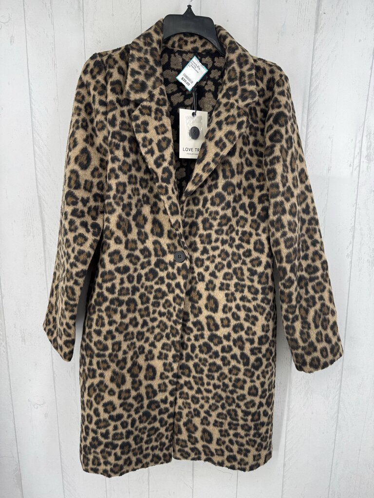 L leopard print button l/s trench coat