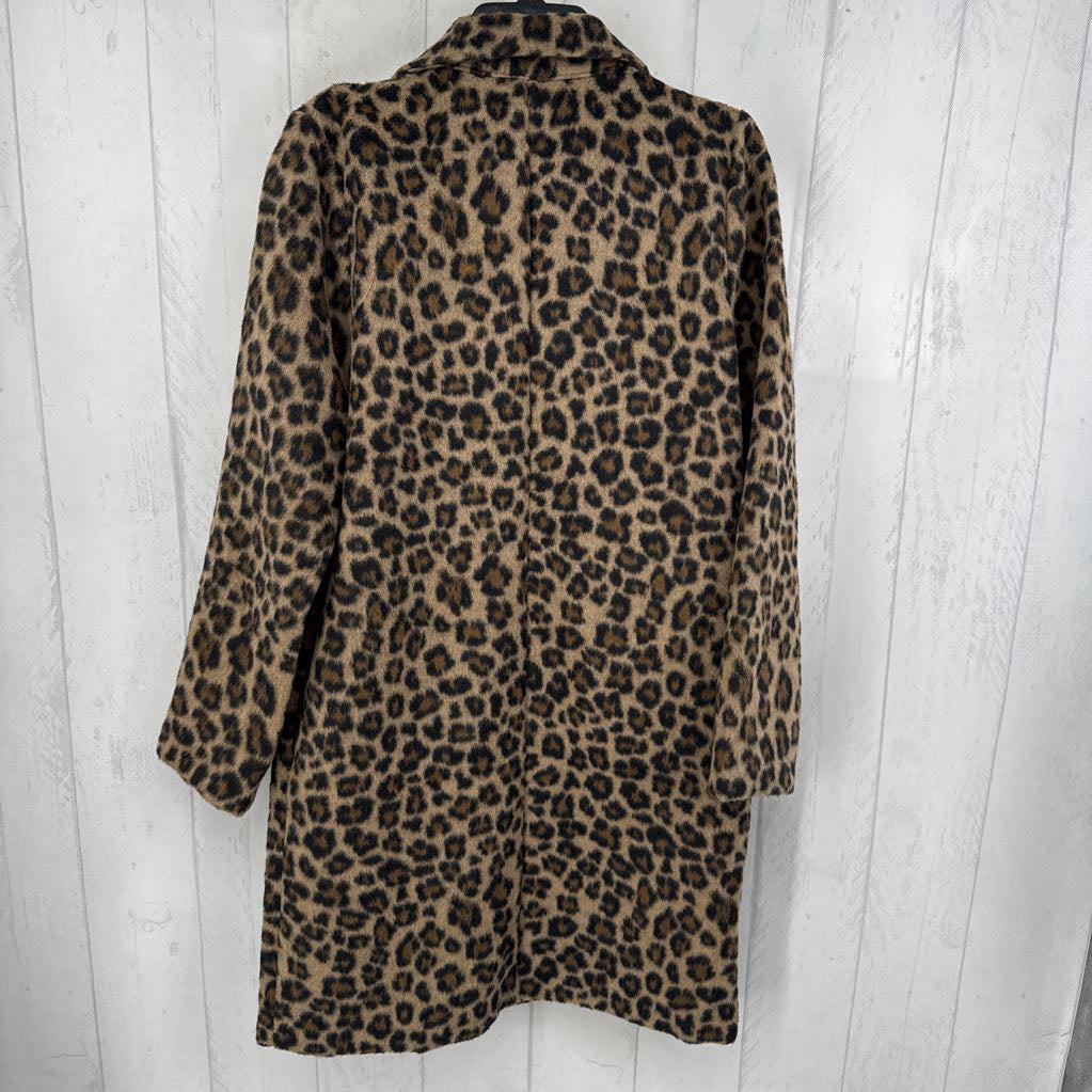 L leopard print button l/s trench coat