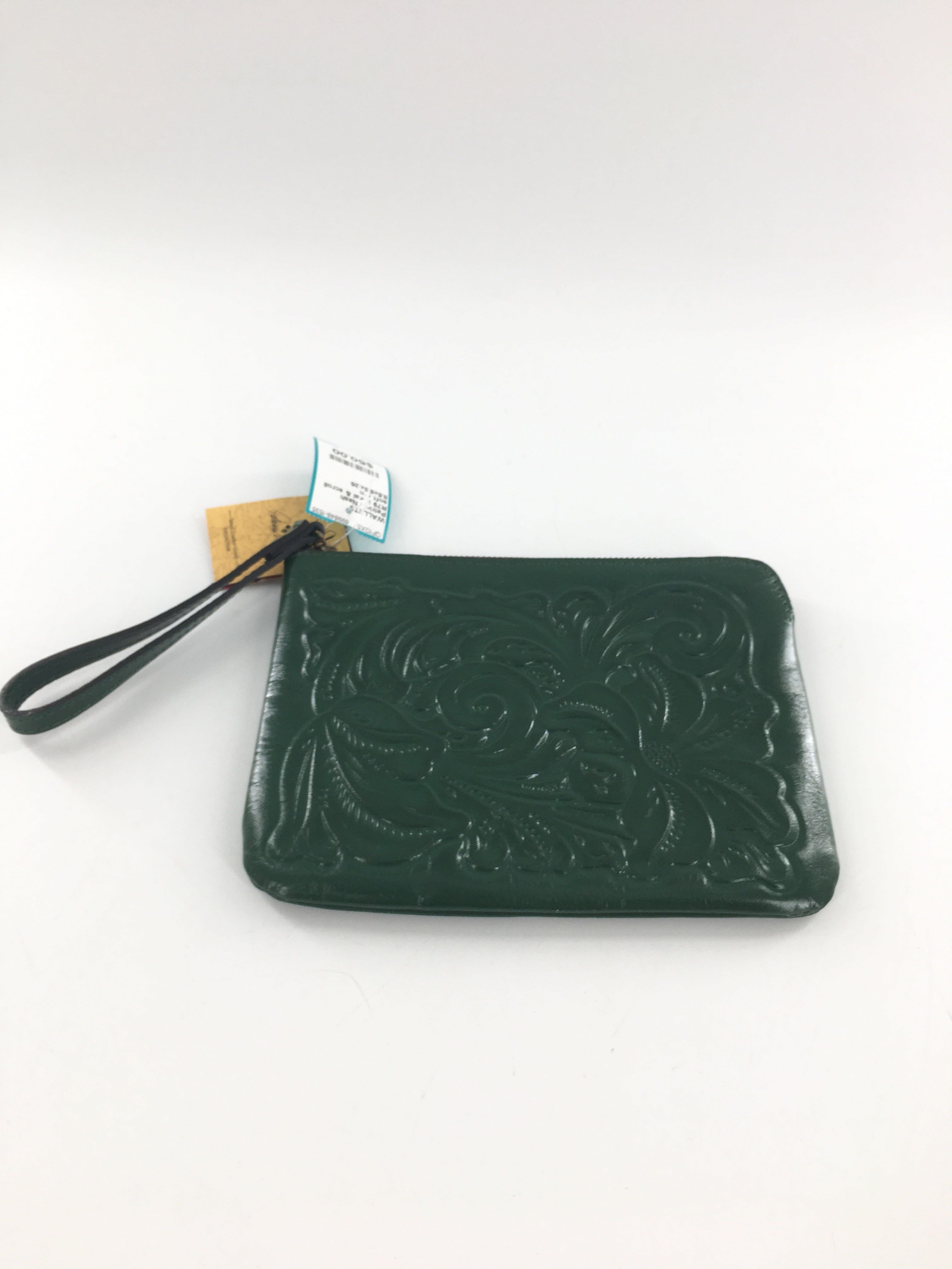R79 floral & scroll tooled leather wristlet