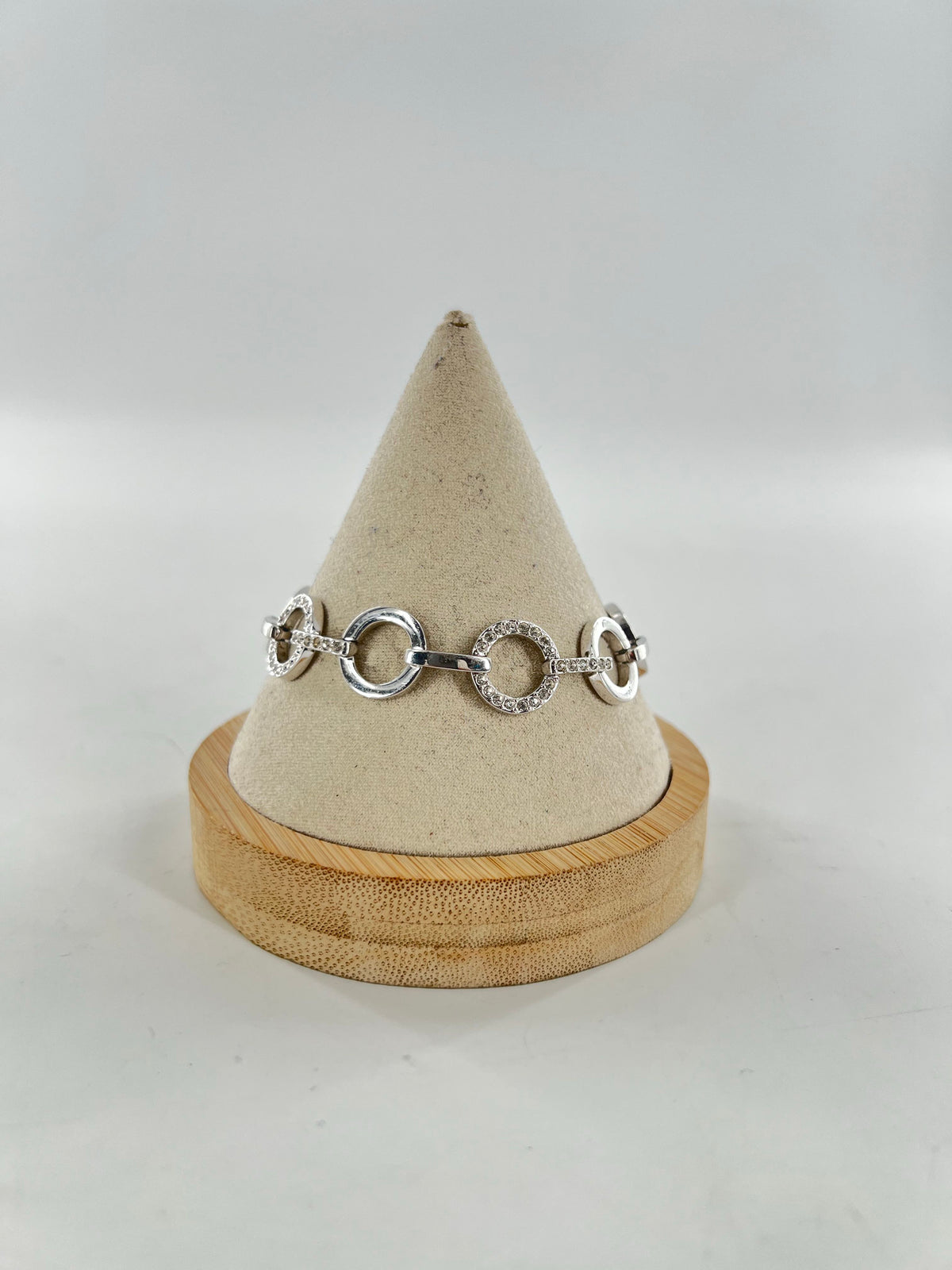 silver cz circle link bracelet