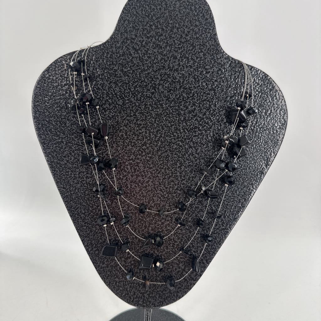 12" black glass beaded necklace