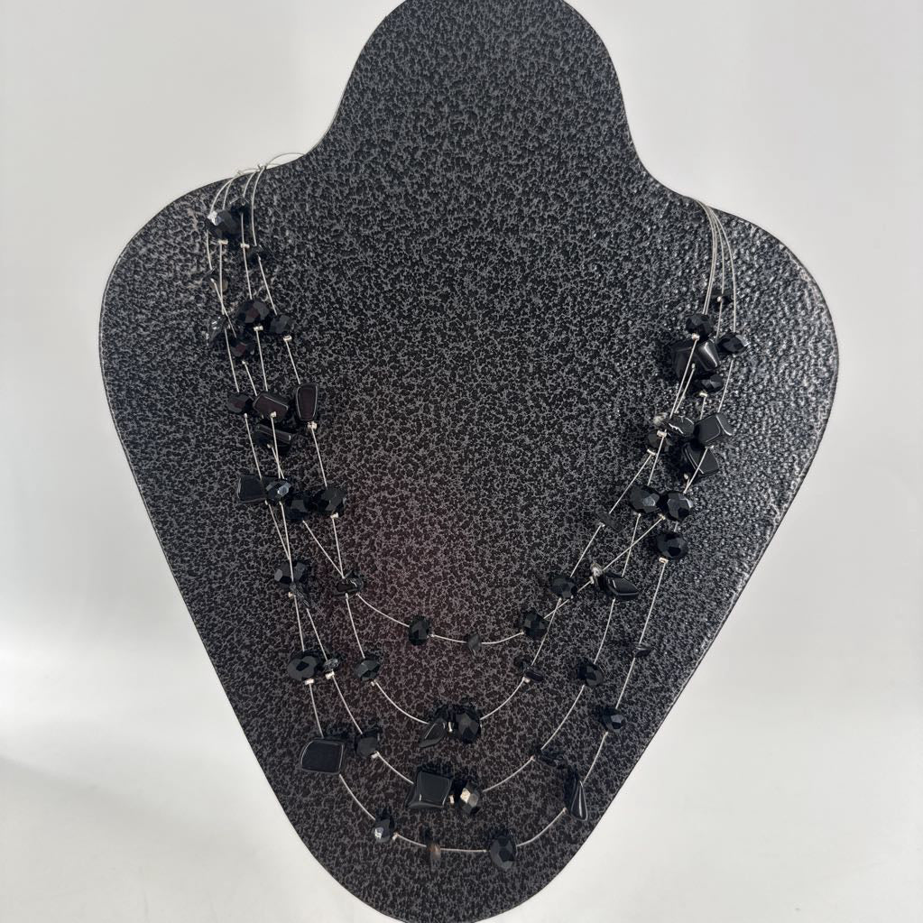 12" black glass beaded necklace