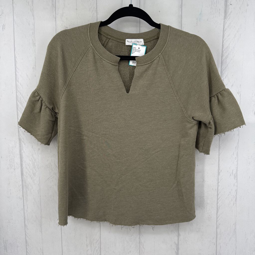 XS split neck ruffled slv top
