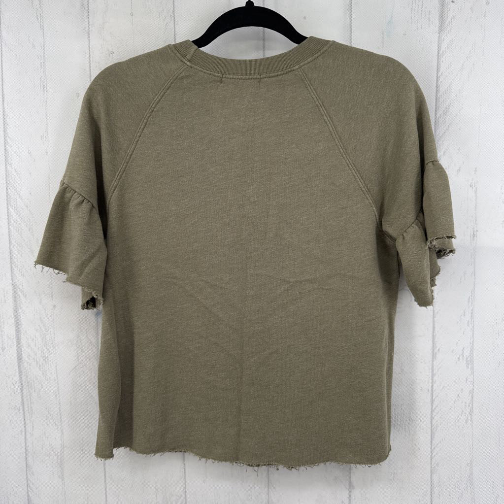 XS split neck ruffled slv top