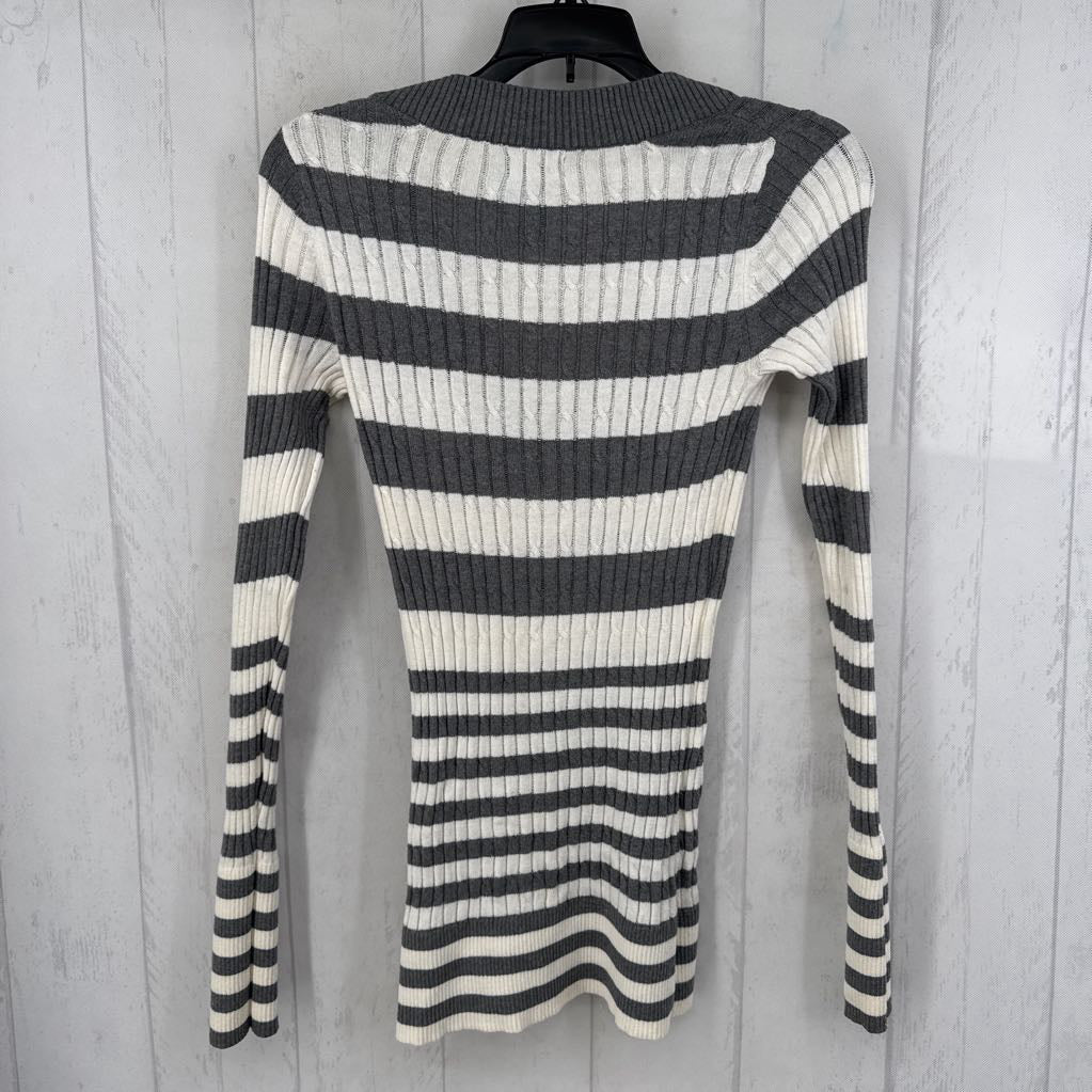 S ribbed striped v-neck l/s top