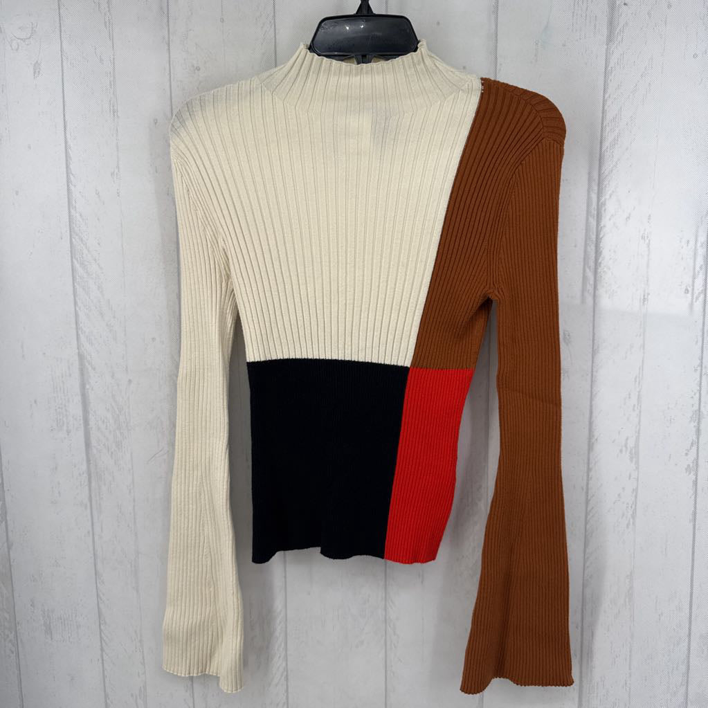 XS ribbed colorblock mockneck l/s top