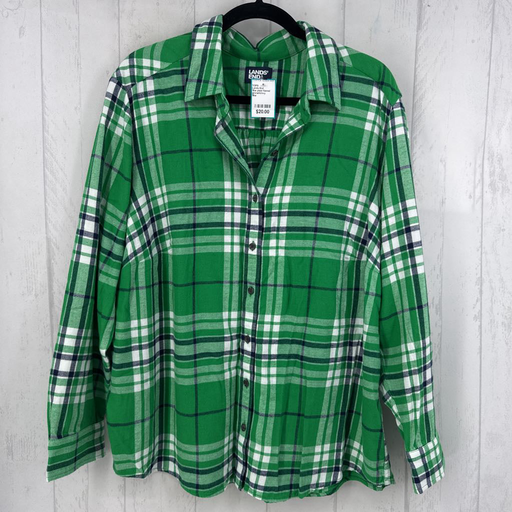 16w plaid flannel button down l/s top