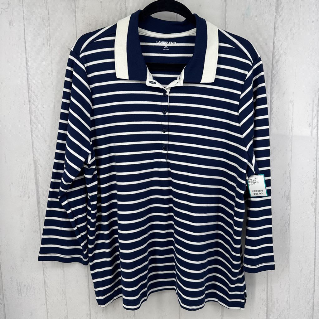 1X striped 1/2 button down l/s top