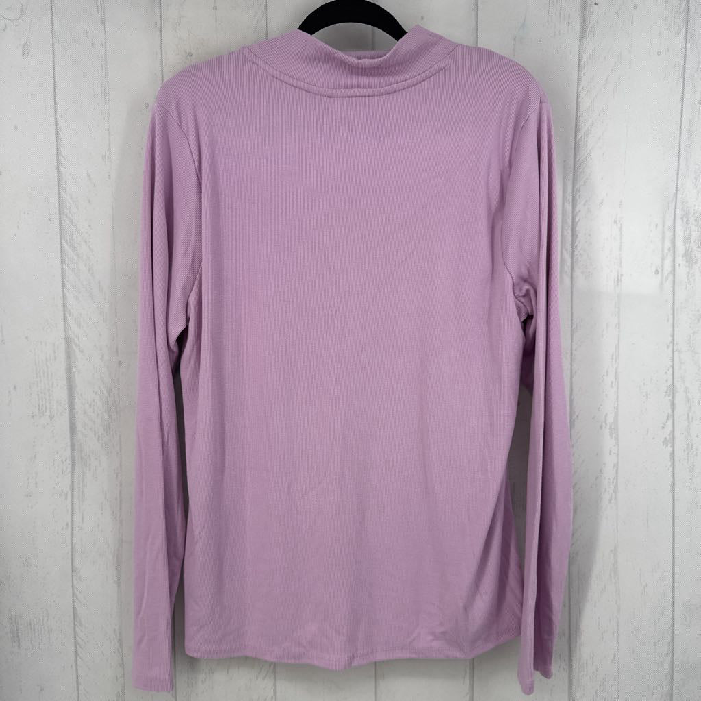 1X rib knit l/s mock-neck top