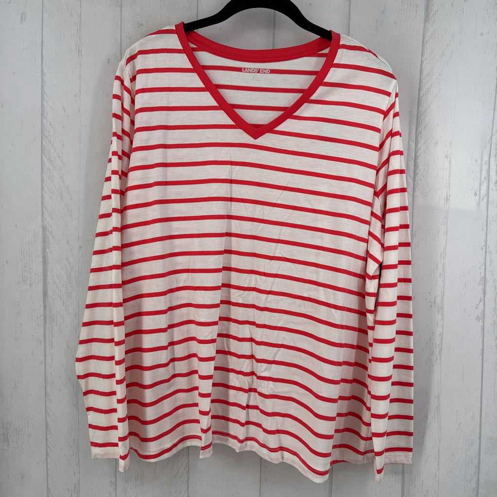 1X striped v-neck l/s tee
