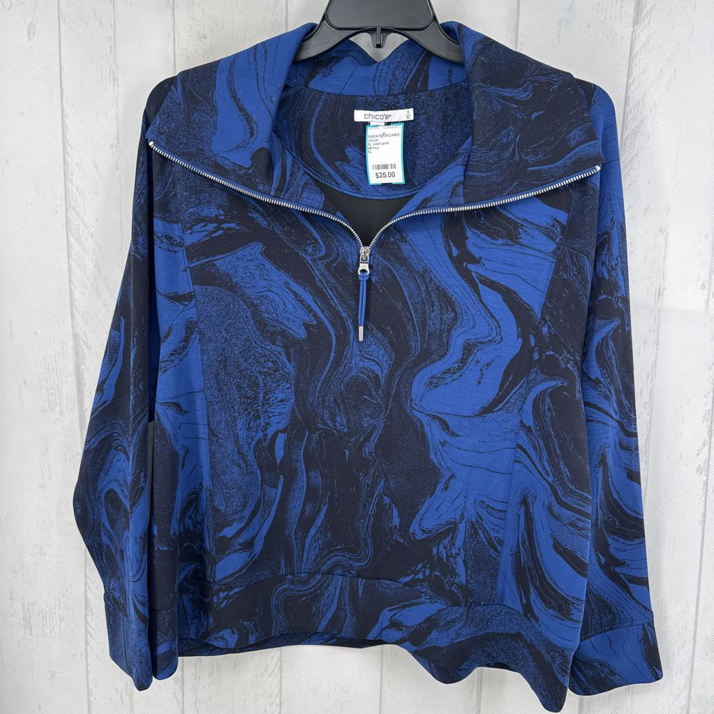 XL swirl print quarter zip l/s pullover