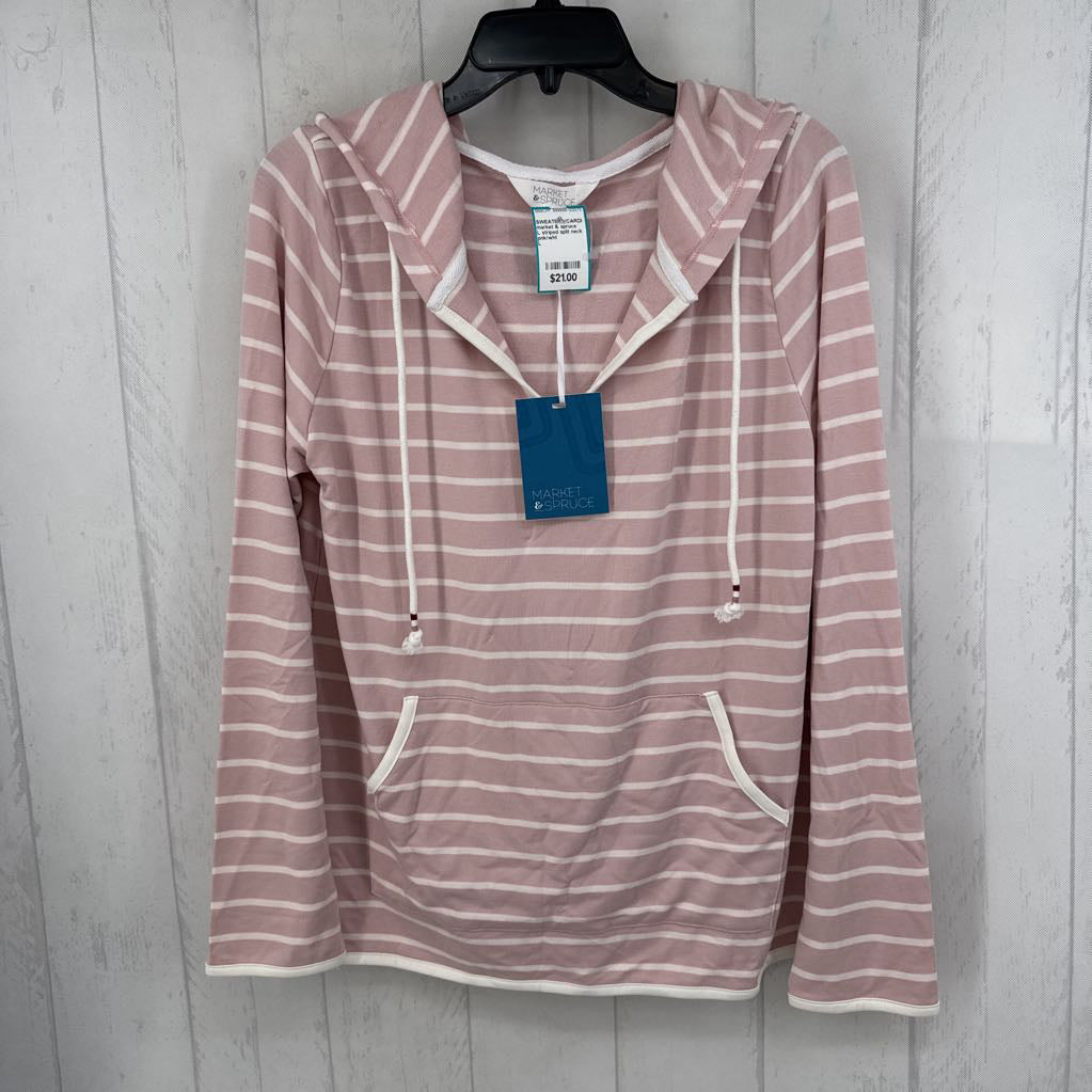 L striped split neck hoodie