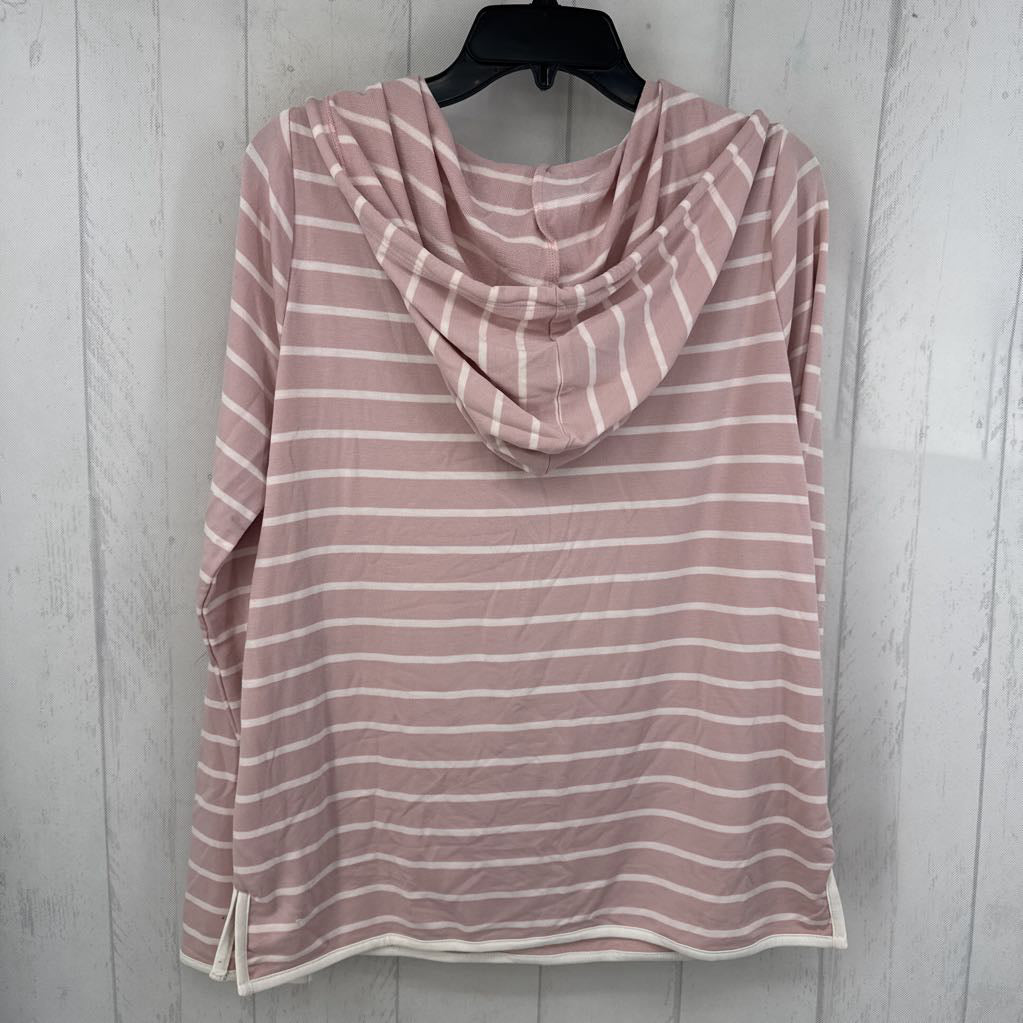 L striped split neck hoodie