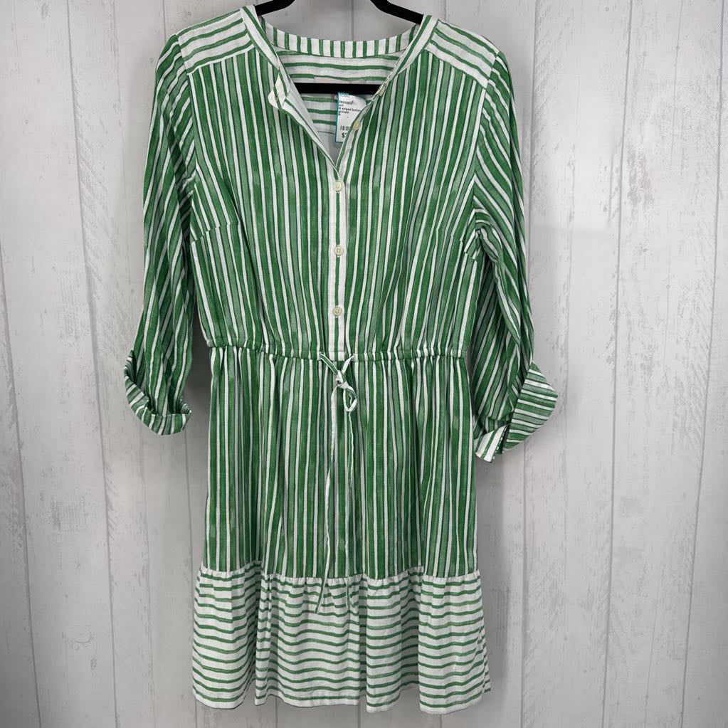 M striped button front tab slv dress