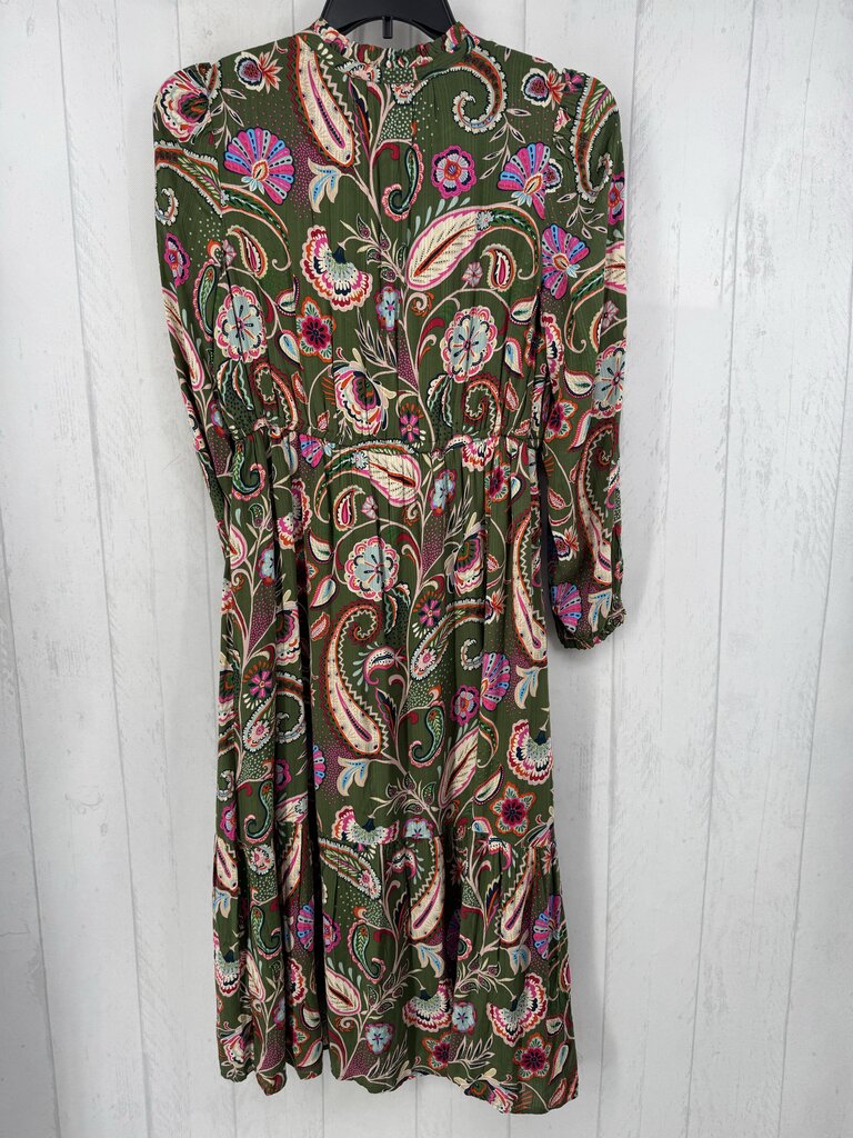 M flo print split neck l/s dress