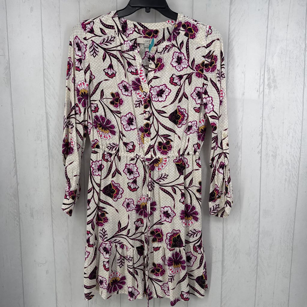 M flo print split neck l/s dress
