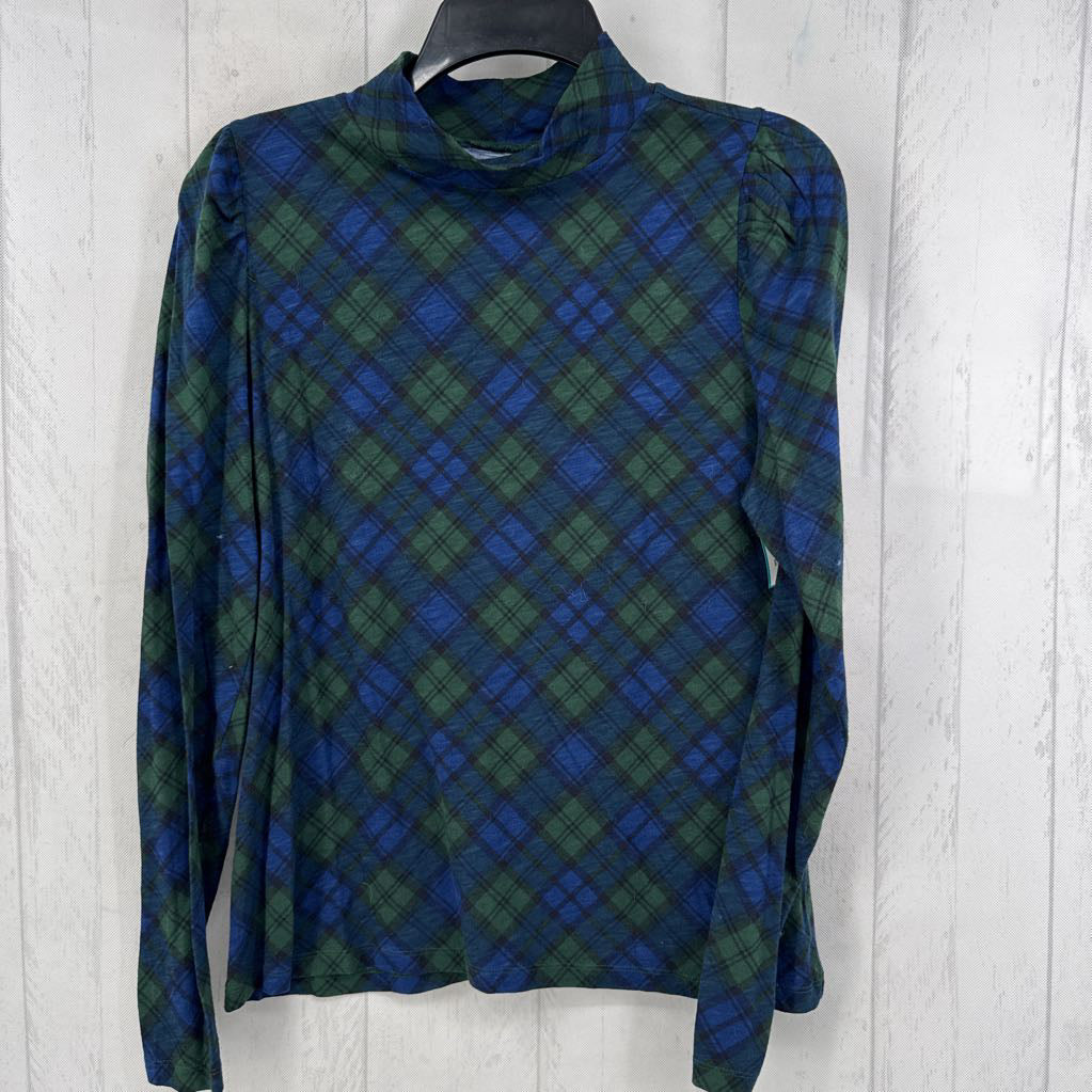 M plaid mock neck l/s top