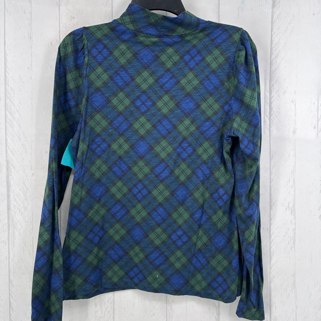 M plaid mock neck l/s top