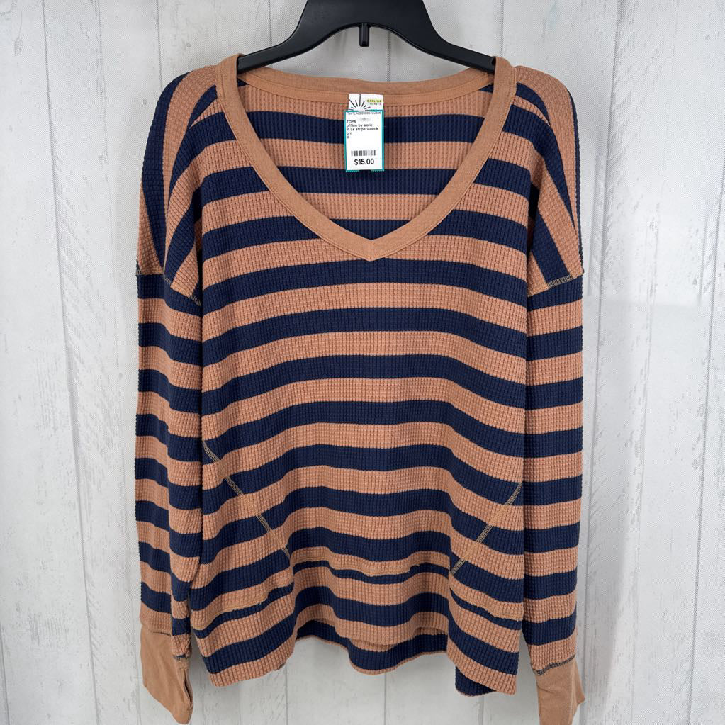 M l/s stripe v-neck top