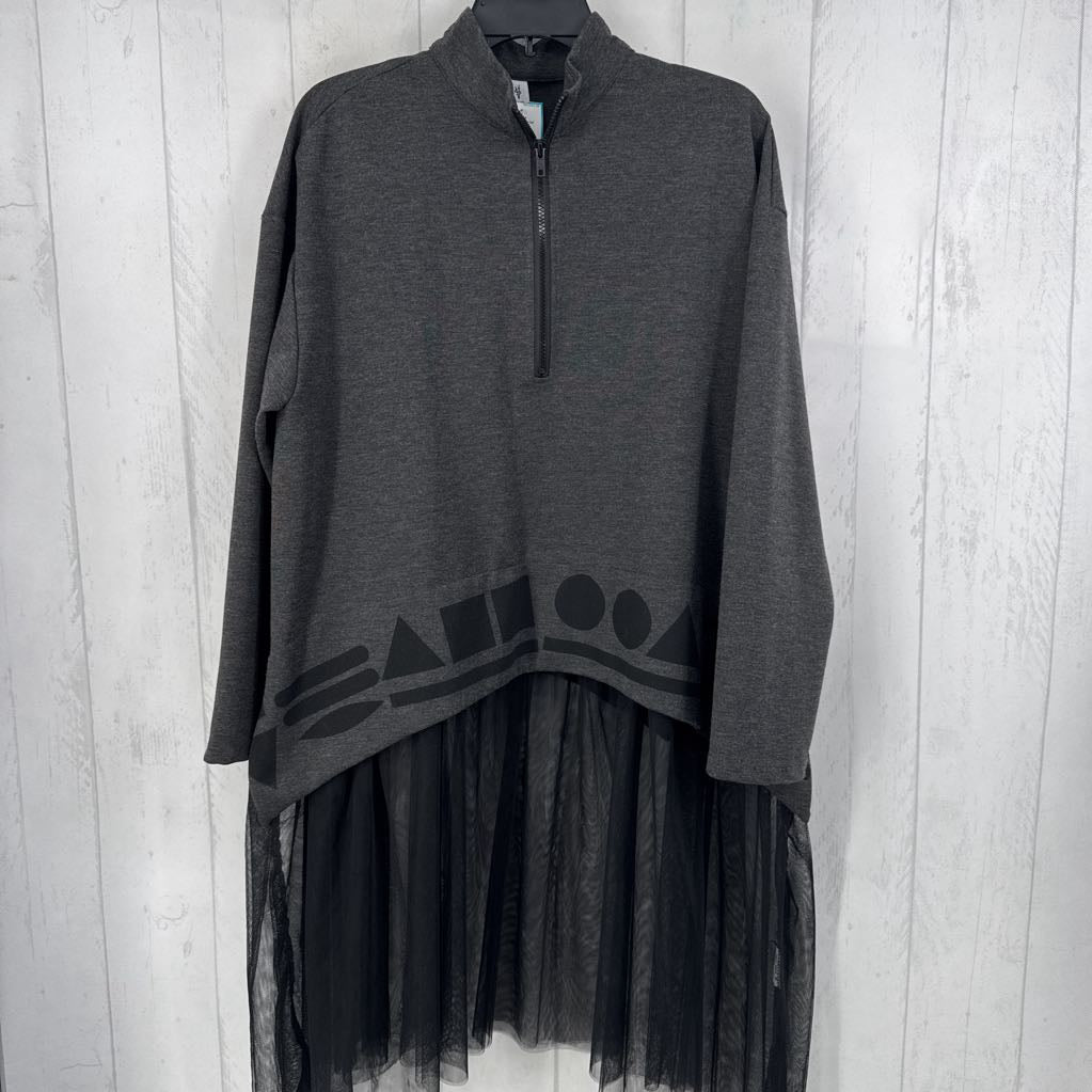R115 O/S quarter zip sheer bottom l/s tunic