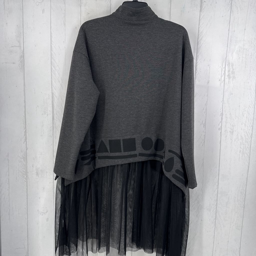 R115 O/S quarter zip sheer bottom l/s tunic