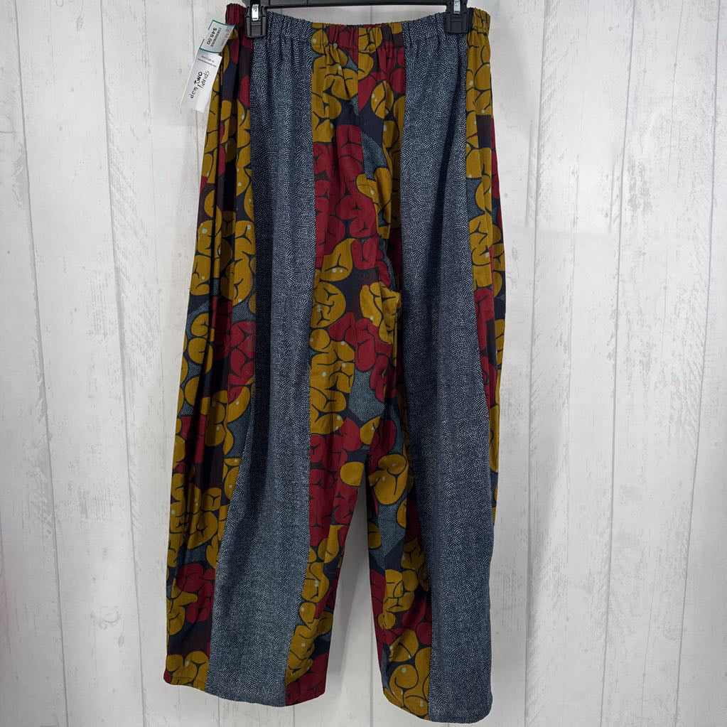 R169 O/S mixed print cotton pull-on pant