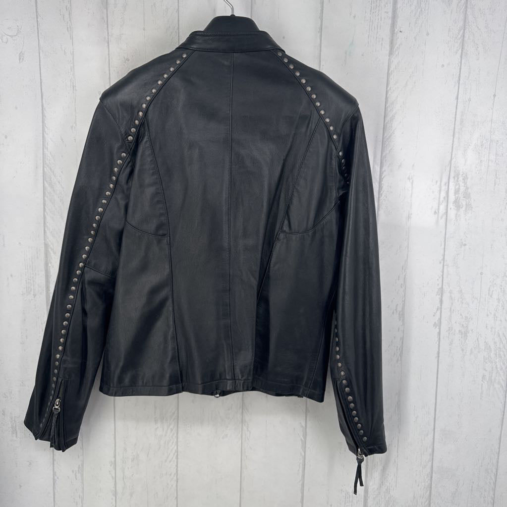 M studded leather zip jacket