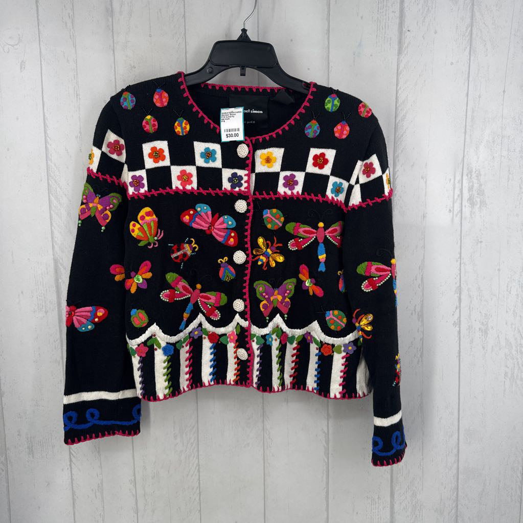 P/S butterfly embroidered beaded button cardigan