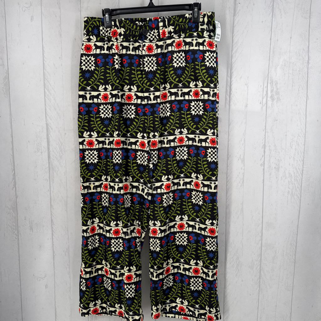 L linen mixed print wide leg pant