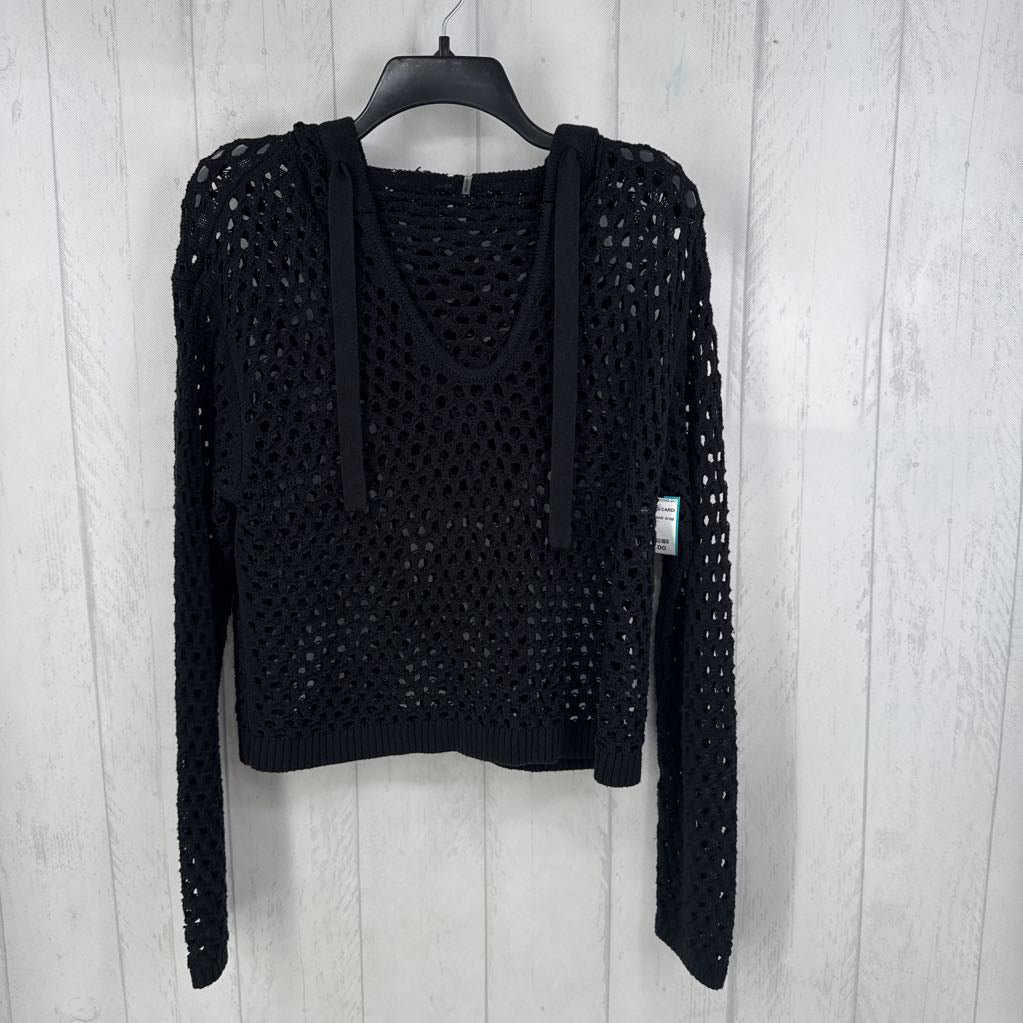L l/s open knit crop sweater w/ hood