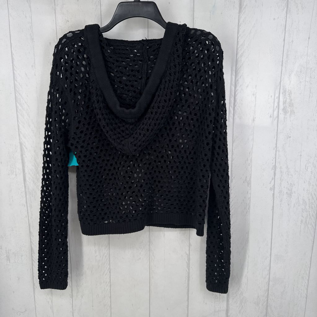 L l/s open knit crop sweater w/ hood