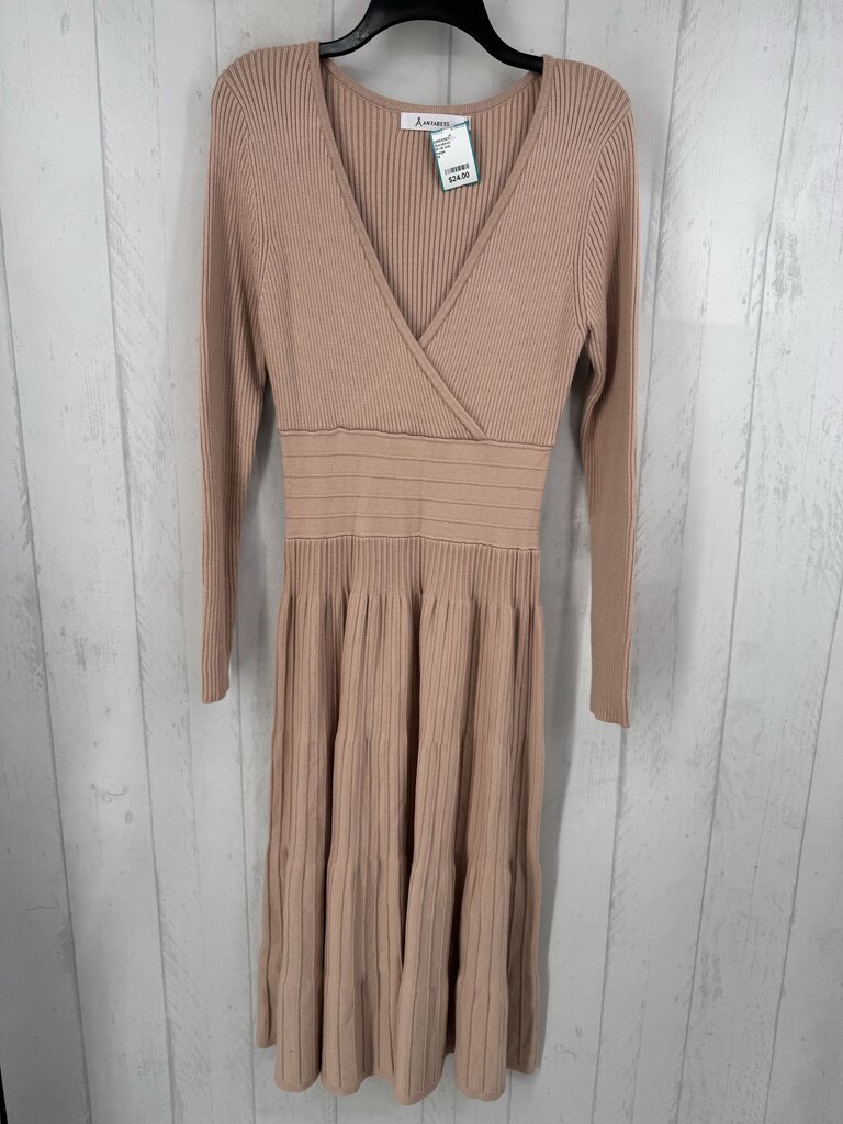 M rib knit crossover l/s dress