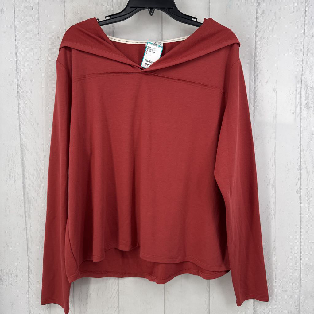 XL split neck hooded l/s top
