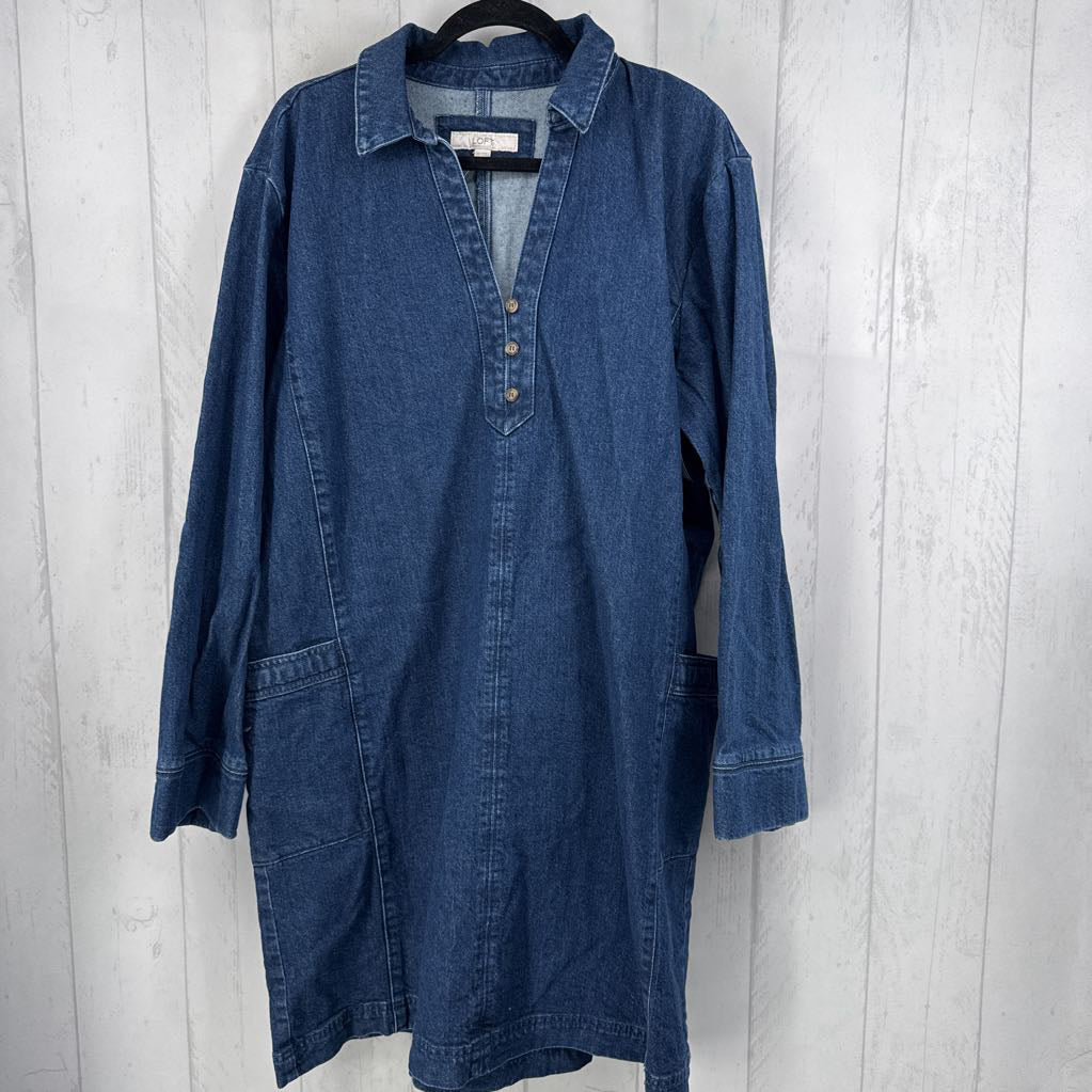 XXL-T split neck denim l/s dress