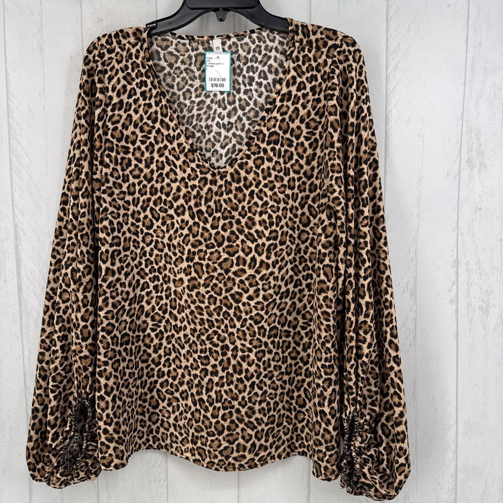 L animal print v-neck l/s top