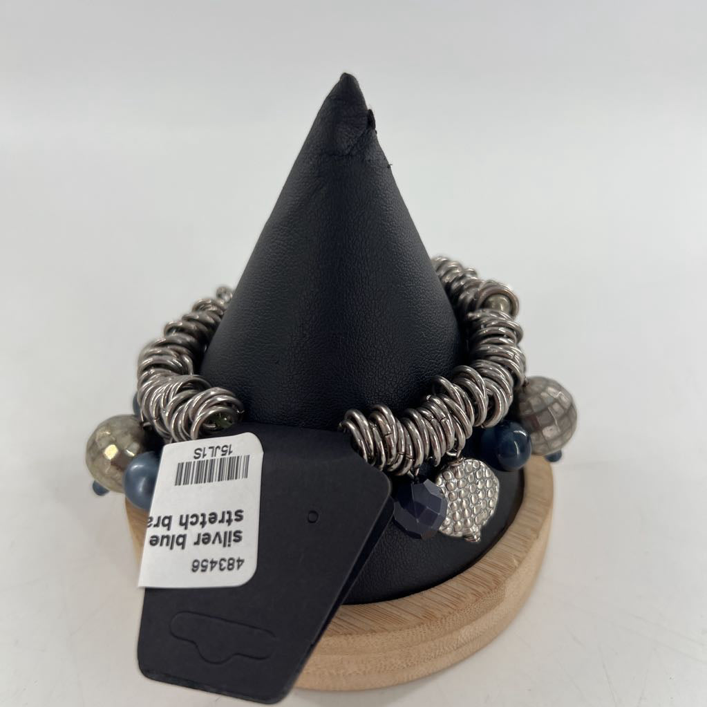 silver blue beaded stretch bracelet
