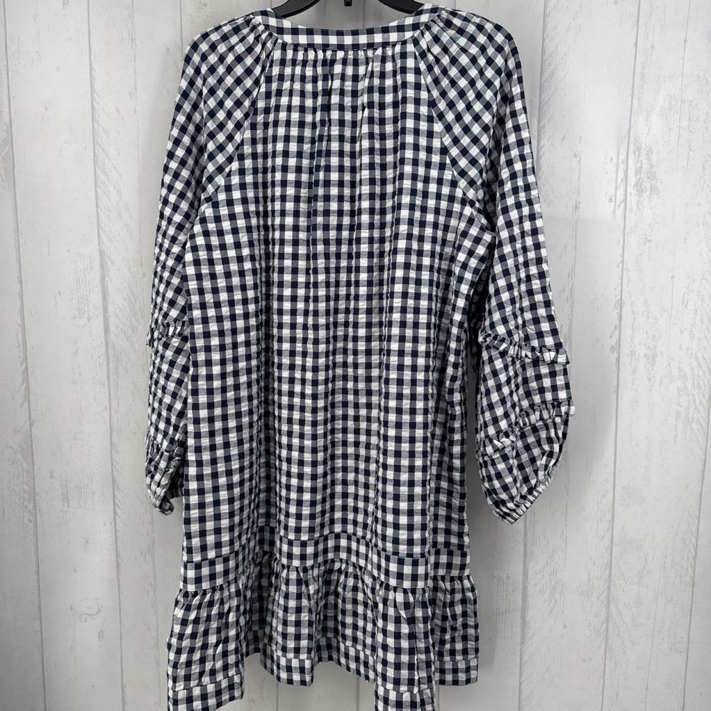 L plaid button down tassel tie l/s dress