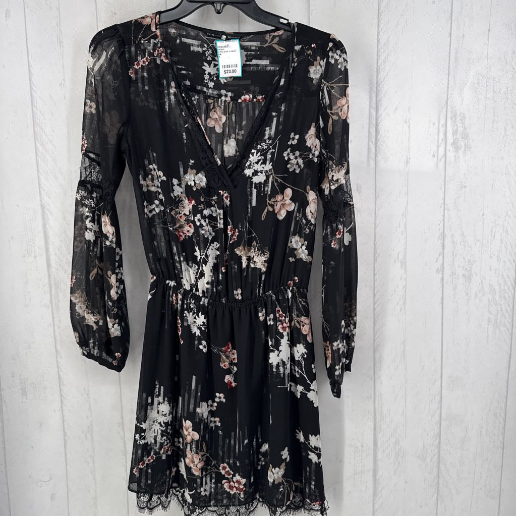 0 flo print v-neck l/s dress