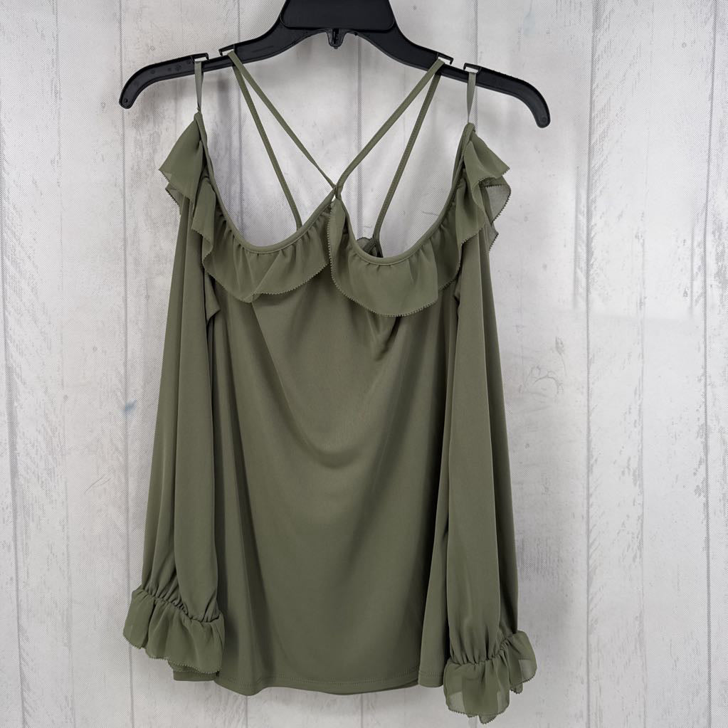 S ruffled off the shoulder l/s top